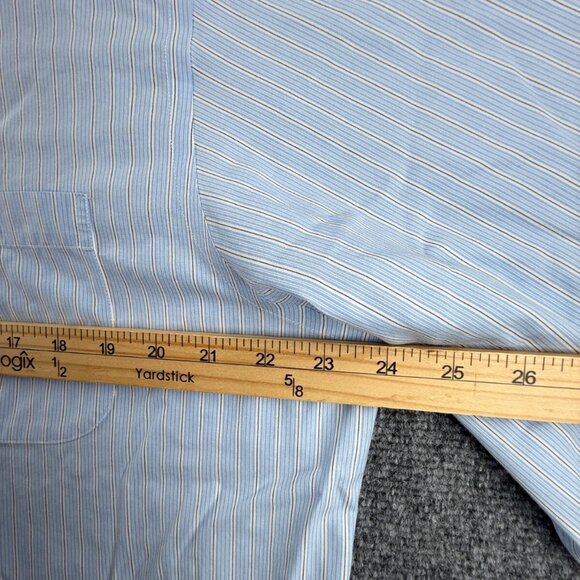 Brooks Brothers 16 34 Non-Iron Cotton Blue Classic Button-Down Striped Men Shirt - Picture 6 of 16